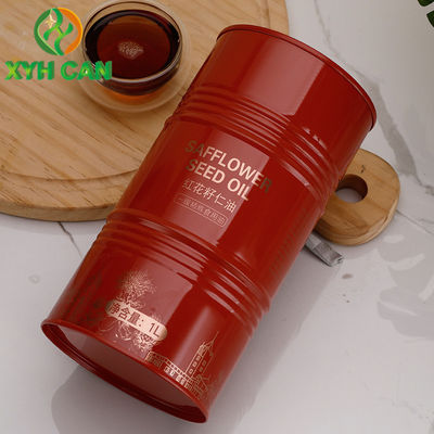 Olive Oil Tin Cans 0.19mm Tinplate CMYK 4C Round Metal Cans for 1L Safflower Oil Tin Jars