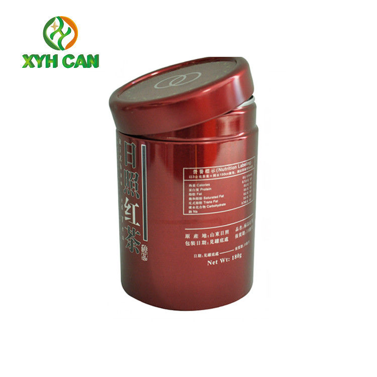 Food Tin Can Red Color Round Paint Recyclable Tin Container Tea Packaging